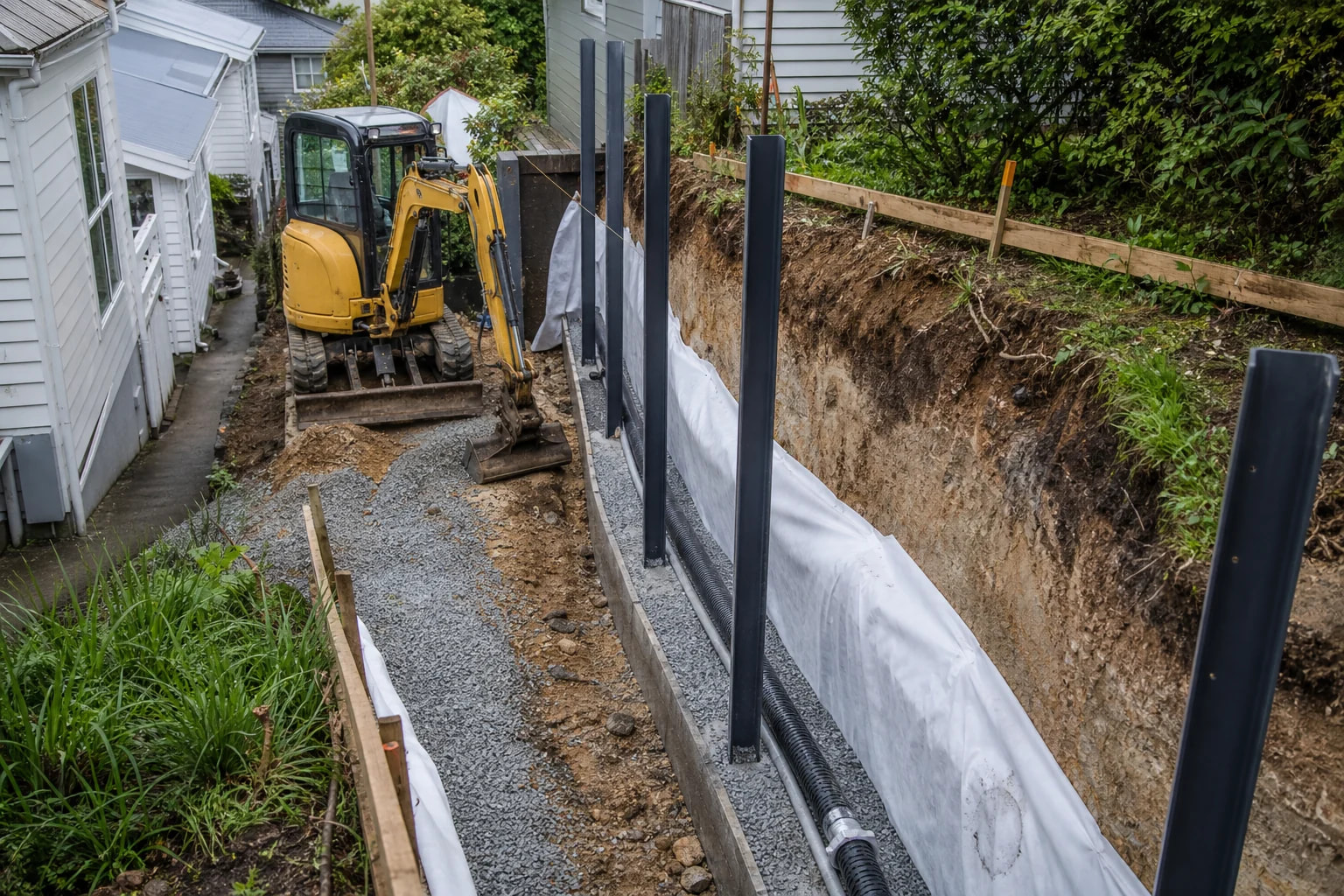 Drainage aggregate placed behind a Johnsonville retaining wall
